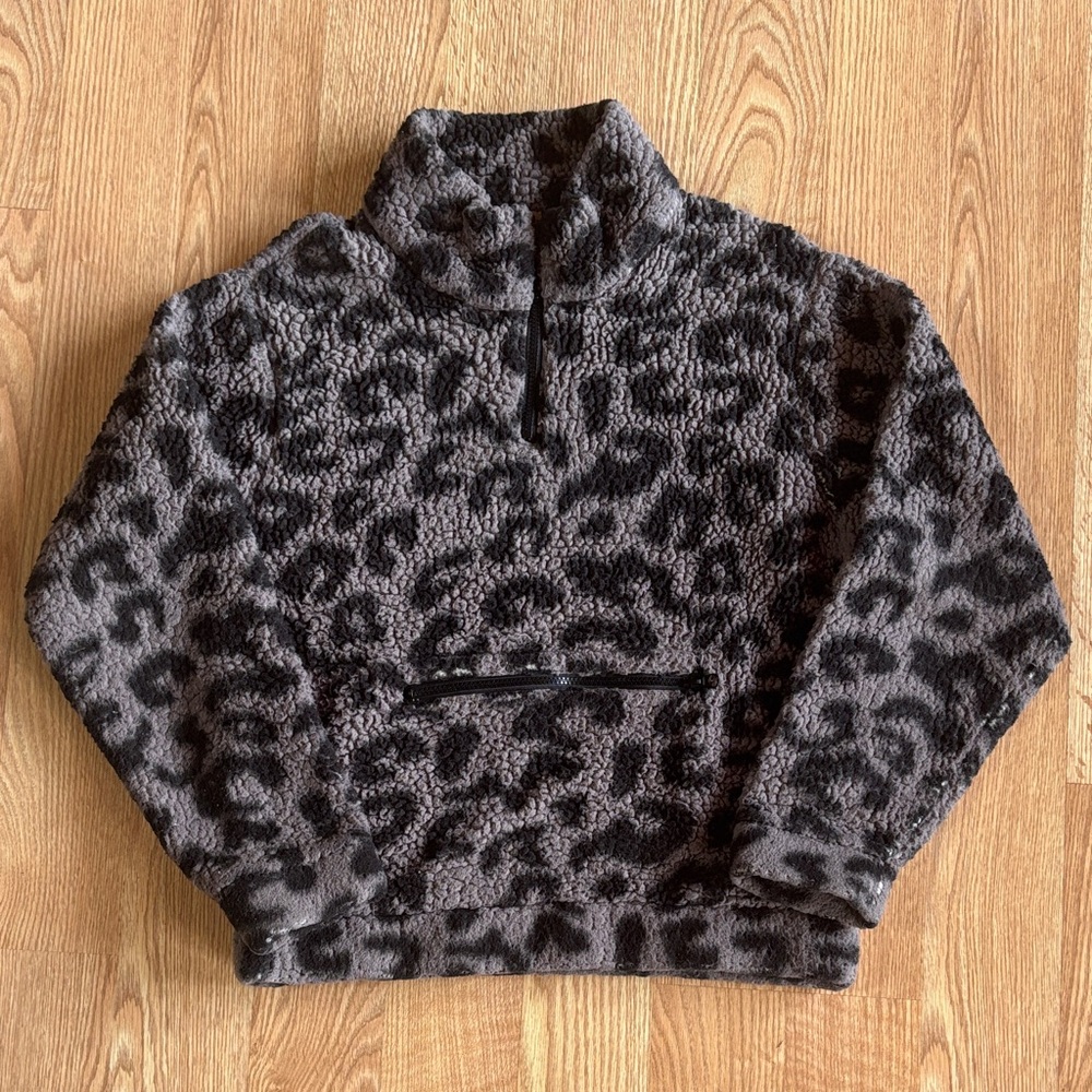 Knox Rose Leopard Print Sherpa Sweatshirt